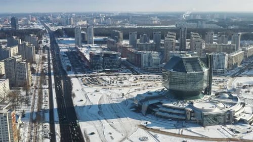 Top View of the National Library in Minsk in Winter