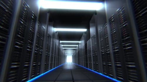 Futuristic Data Server Room Network Flythrough