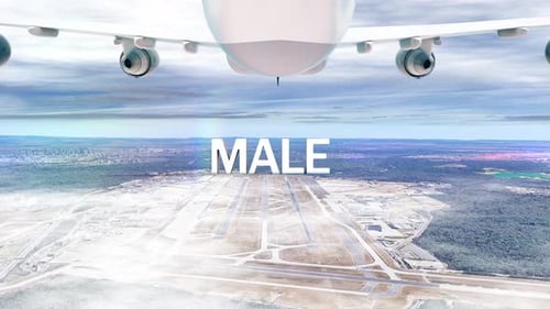 Commercial Airplane Over Clouds Arriving City Male
