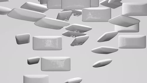 Falling White Rounded Rectangle Shapes 3D Animation