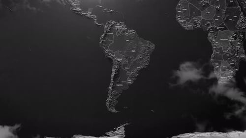 Animated 3D World Map with Country Borders and Cloud Overlays