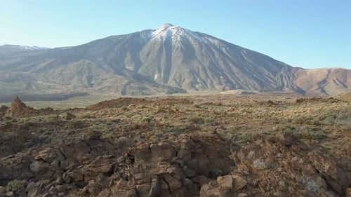 Aerial View of Teide Volcano, Tenerife, Canary Islands, Spain. Flight Over Volcanic Desert Facing