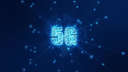 5G Global Network Connection with Futuristic Digital Icons Animation