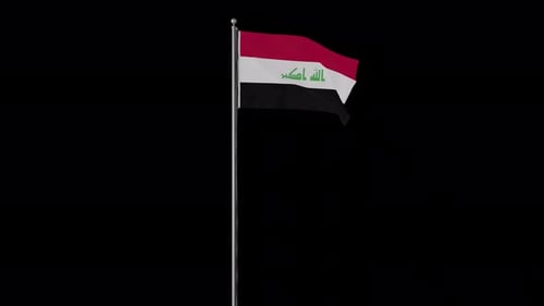 Realistic Iraq National Flag Waving on Flagpole Animation