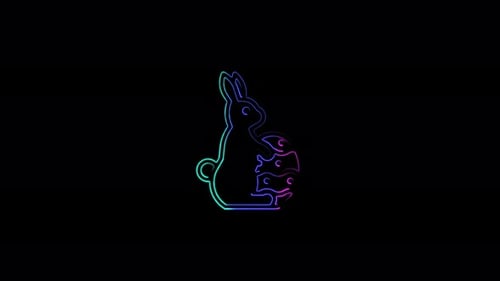 Osterhasensymbol mit Ei, abstrakte, nahtlose Animation, 4K-Neonlinien. Wunderschöne Animation