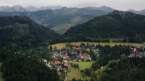 Aerial Picturesque Mountain Village