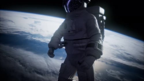 Astronaut Floating in Space Above Earth