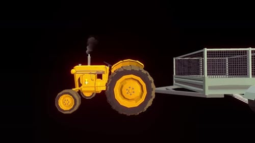 Low Poly 3D Tractor and Trailer Driving Animation