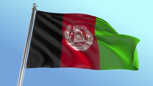 Waving Afghanistan Flag on Clear Blue Sky