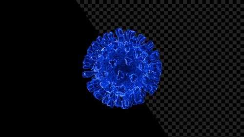 3D Animated Blue Virus Cell Rotation Loop on Alpha Channel