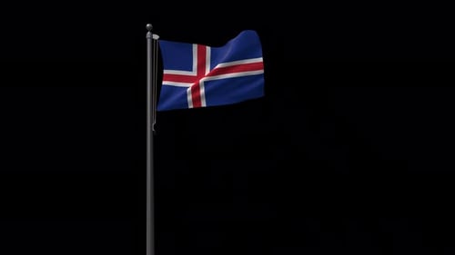 Realistic Iceland National Flag Waving on Pole