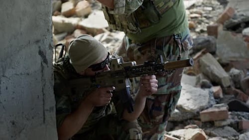Snipers Waiting with Shotguns in Destroyed Building