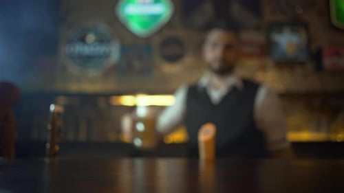 A Glass of Beer at the Bar in a Restaurant
