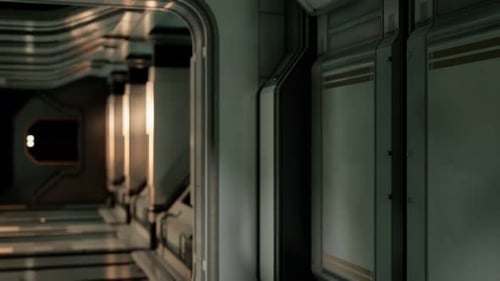 Futuristic Spaceship Corridor Door Opening Animation