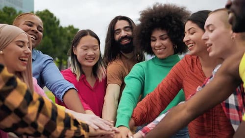 Diverse Group Celebrates Together in Urban Setting