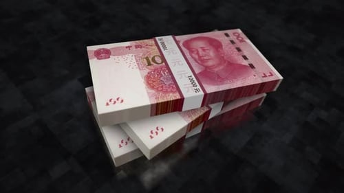 Chinese yuan Renminbi money banknote pile packs