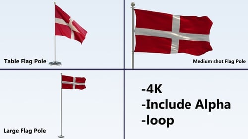 Realistic Denmark Flag Waving with Alpha Channel