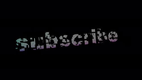 le texte SUBSCRIBE bleu avec effet de glitch tourne.