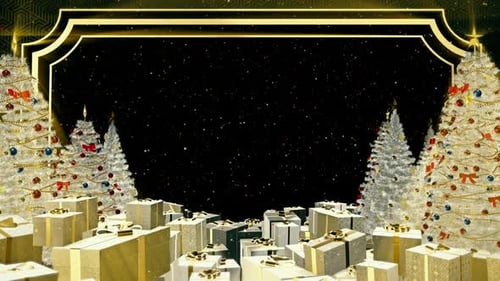 Elegant Gold Christmas Frame with Animated Trees and Gifts