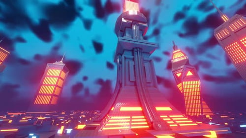 3D gerenderte Visualisierung von Science-Fiction-Stadt für Computerspiele