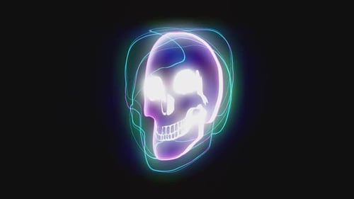 Abstract Neon Skull Rotation Animation Loop