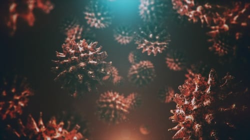 Microscopic Virus Particles Floating in Medical Science Background