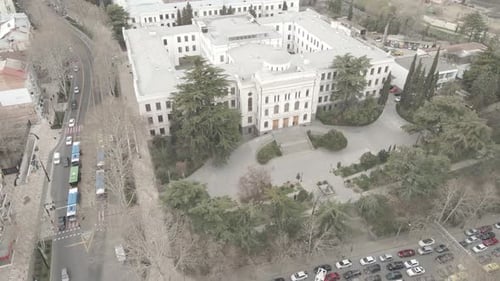 Tbilisi, Georgia - April 6 2021: Aerial view of Tbilisi State University