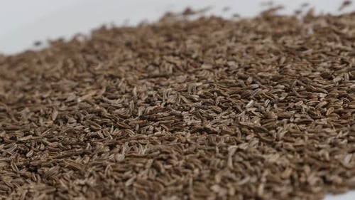 Winziger Kümmel auf Stapel 4K Slow Pan Filmmaterial