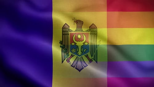 Waving Moldova National Flag Fused with Rainbow Pride Flag Animation