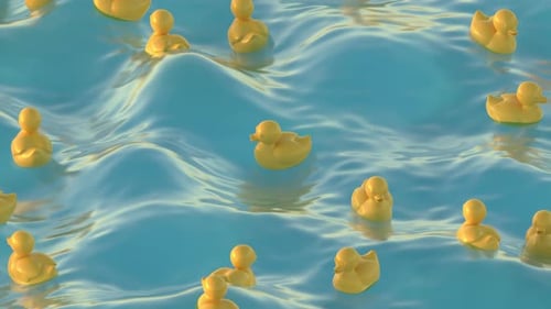 Floating Rubber Ducks on Wavy Blue Water Loop