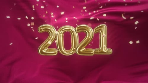 Festive 2021 Golden Balloon Numbers with Confetti Celebration