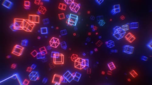 Ultraviolet 3D Neon Laser Cubes And Retro 80s Synthwave Glow Lights - 4K