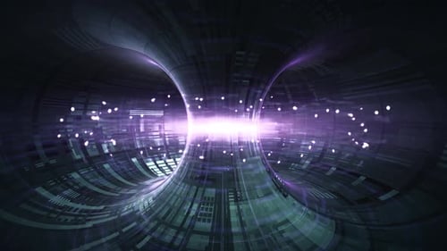 Futuristic Abstract Digital Tunnel with Glowing Energy Particles