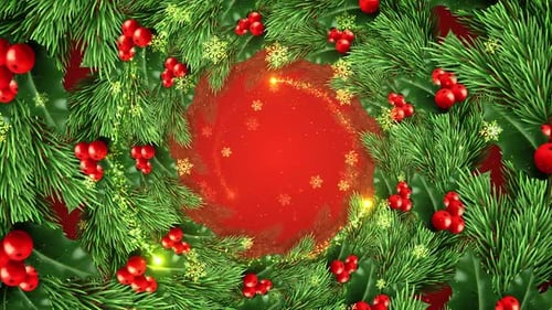 Animated Christmas Wreath with Red Berries and Snowflakes