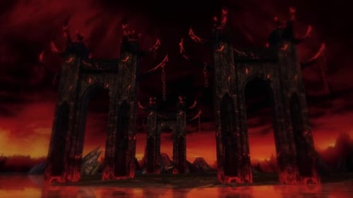 Dark Fantasy Gates Lava Landscape Flythrough