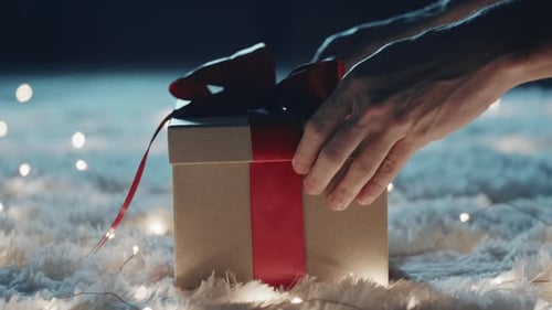 Hands Opening Gift Box with Smoke