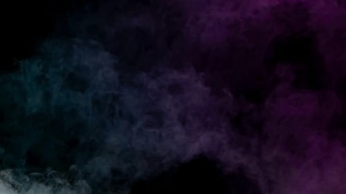 Abstract Teal and Purple Smoke on Black Backdrop