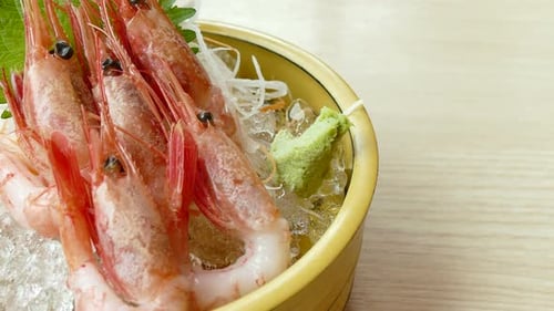 Close Up Shrimp with Garnish and Wasabi