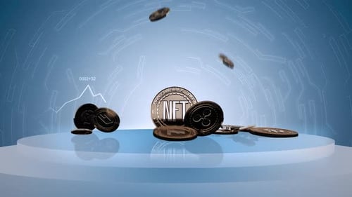 10 - 11 NON FUNGIBLE TOKEN Cryptocurrency Background with podium 4K