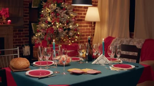 Christmas Dinner Table Set for a Celebration