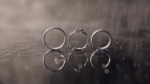 Close Up of Wedding Rings in the Rain
