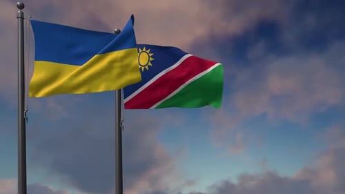 Namibias Flagge weht zusammen mit der Nationalflagge der Ukraine - 2K