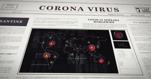 Digital newspaper about the Corona / Covid-19 virus with a moving animation about the spread on the