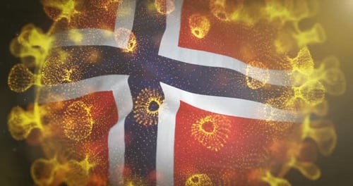 Norway Flag with Coronavirus Microbe