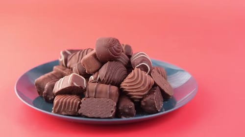 Dark Chocolate on a Plate on Table Close Up