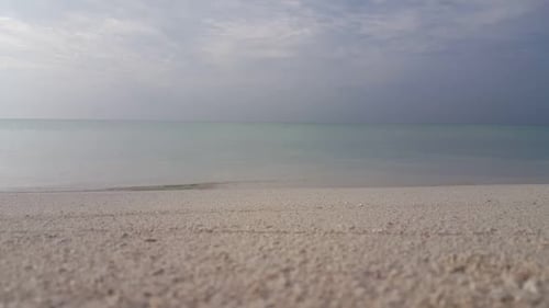 Aerial flying over texture of relaxing tourist beach voyage by transparent ocean with white sand bac