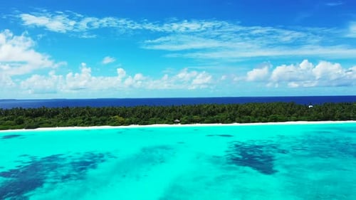 Aerial top view nature of beautiful coast beach trip by blue green ocean and bright sand background