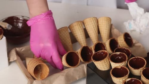 Making Delicious Chocolate Ice Cream Cones