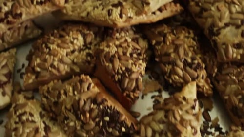 Close Up Of Triangular Seeded Crackers