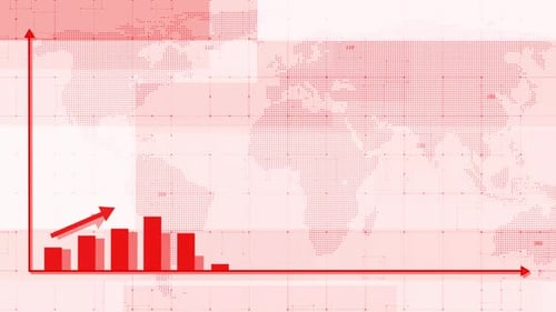 Animated Red Bar Chart Showing Growth on Digital World Map